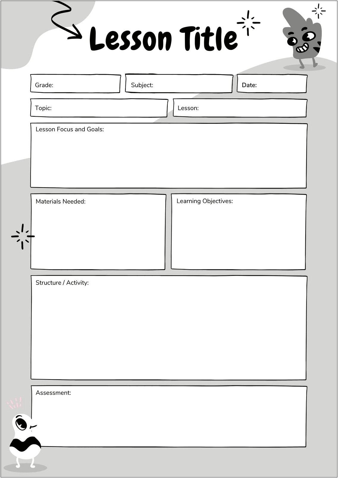 Free Lesson Template For Teachers First Grade