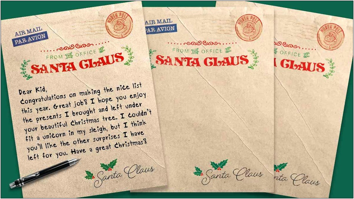 Free Letter From Santa Letter Template