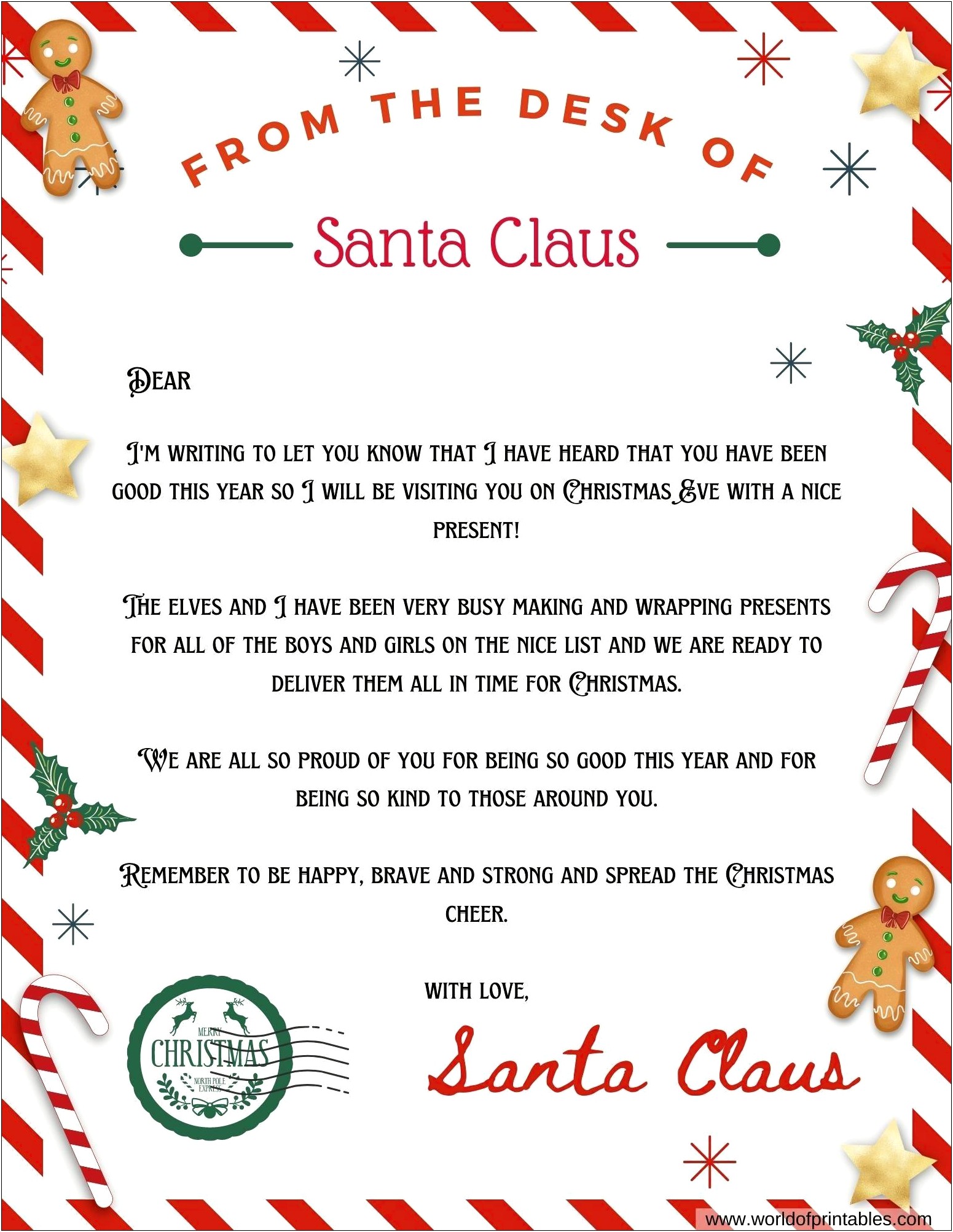 Free Letter From Santa North Pole Template
