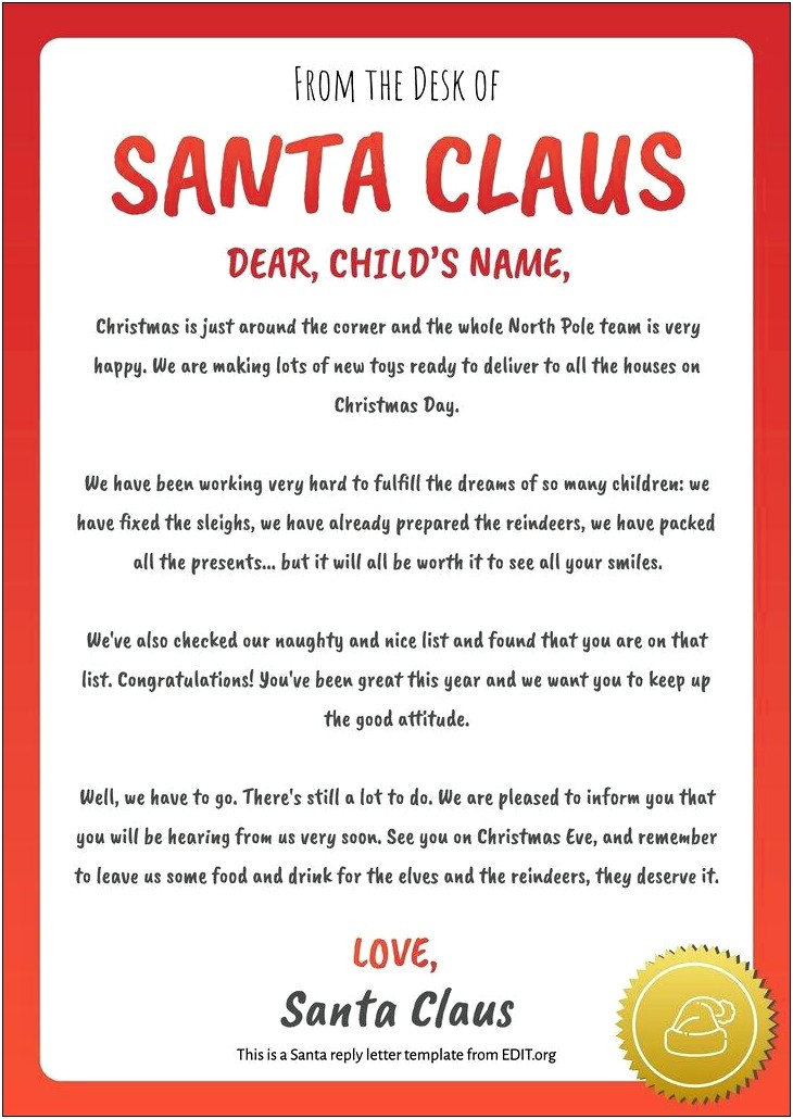 Free Letter From Santa Word Template