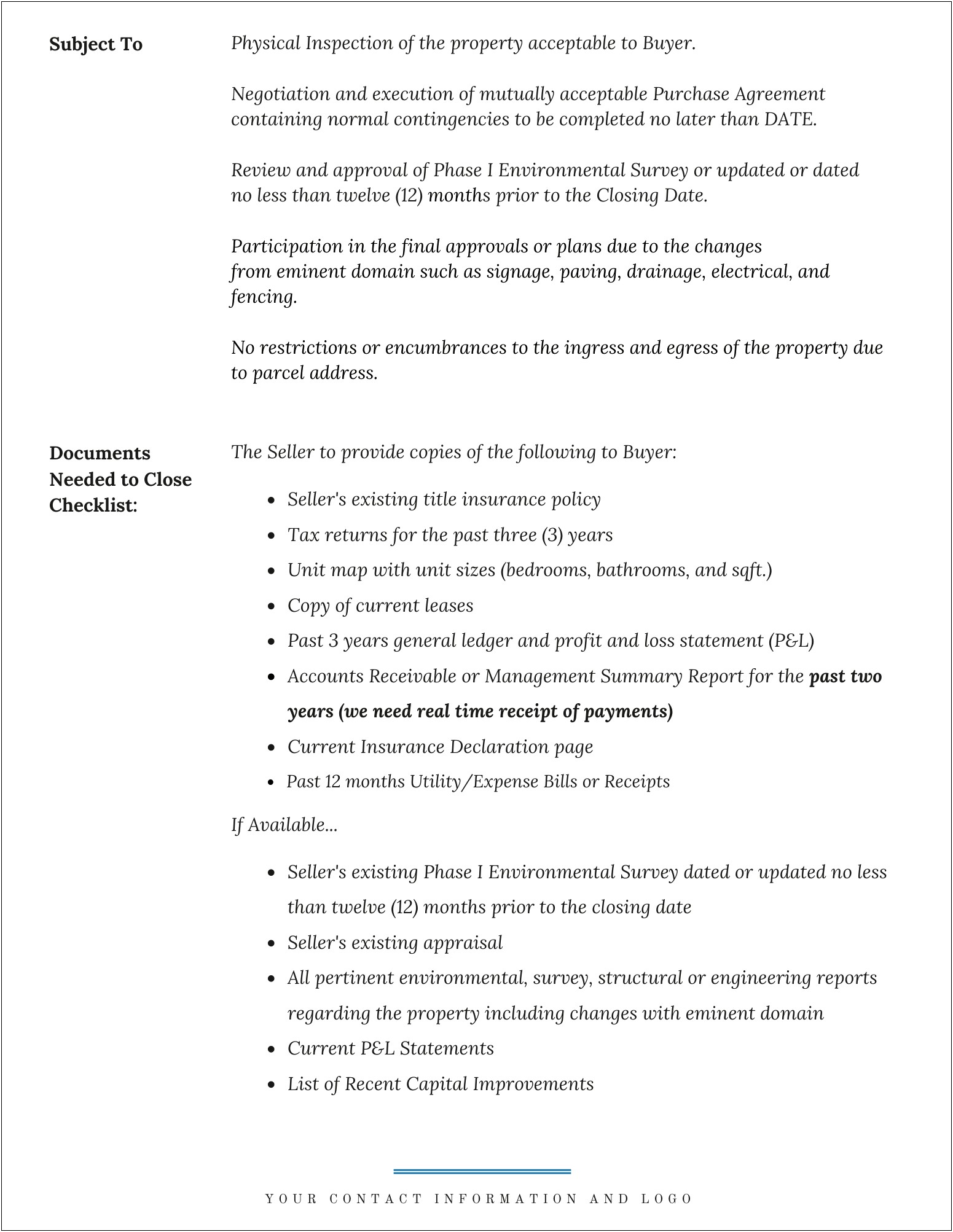 Free Letter Of Intent Real Estate Template