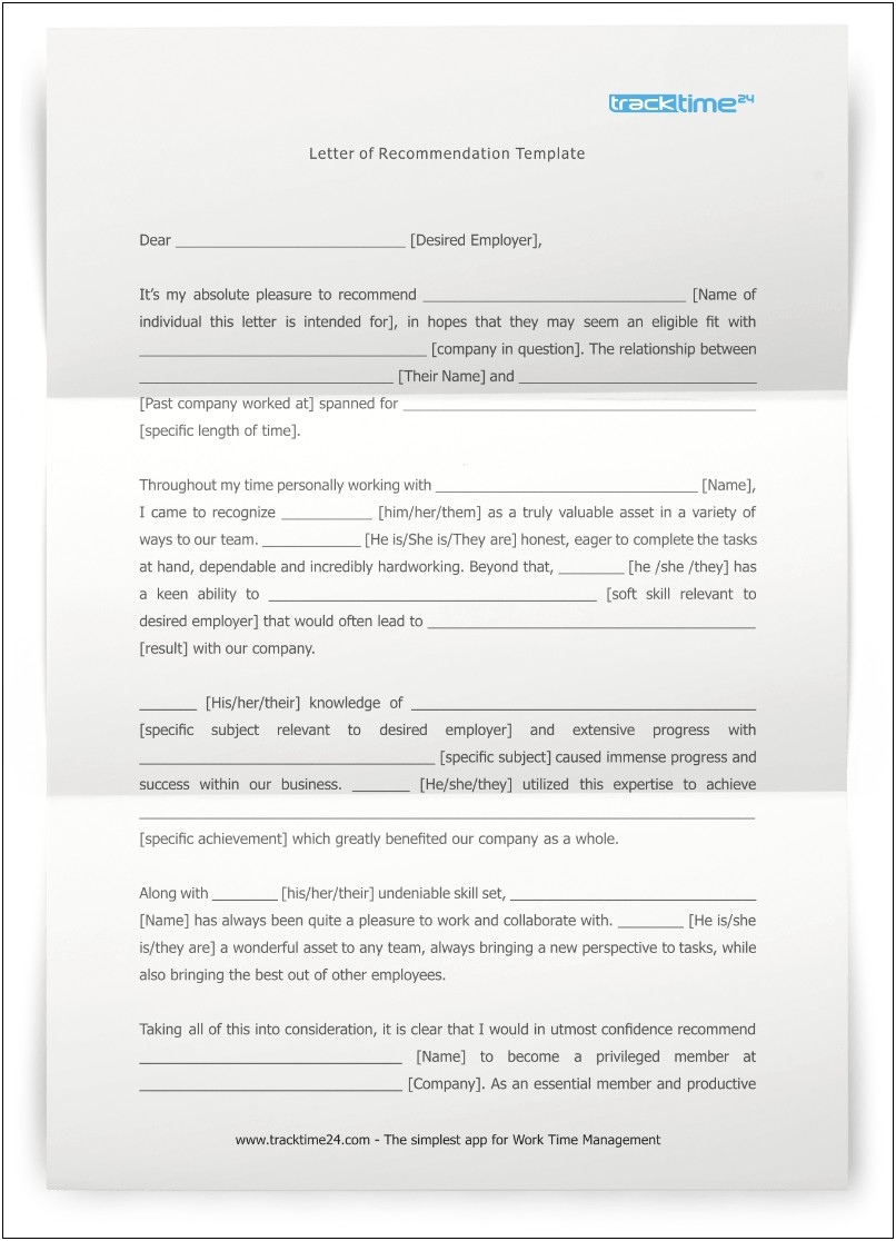 Free Letter Of Recommendation Template Word Doc