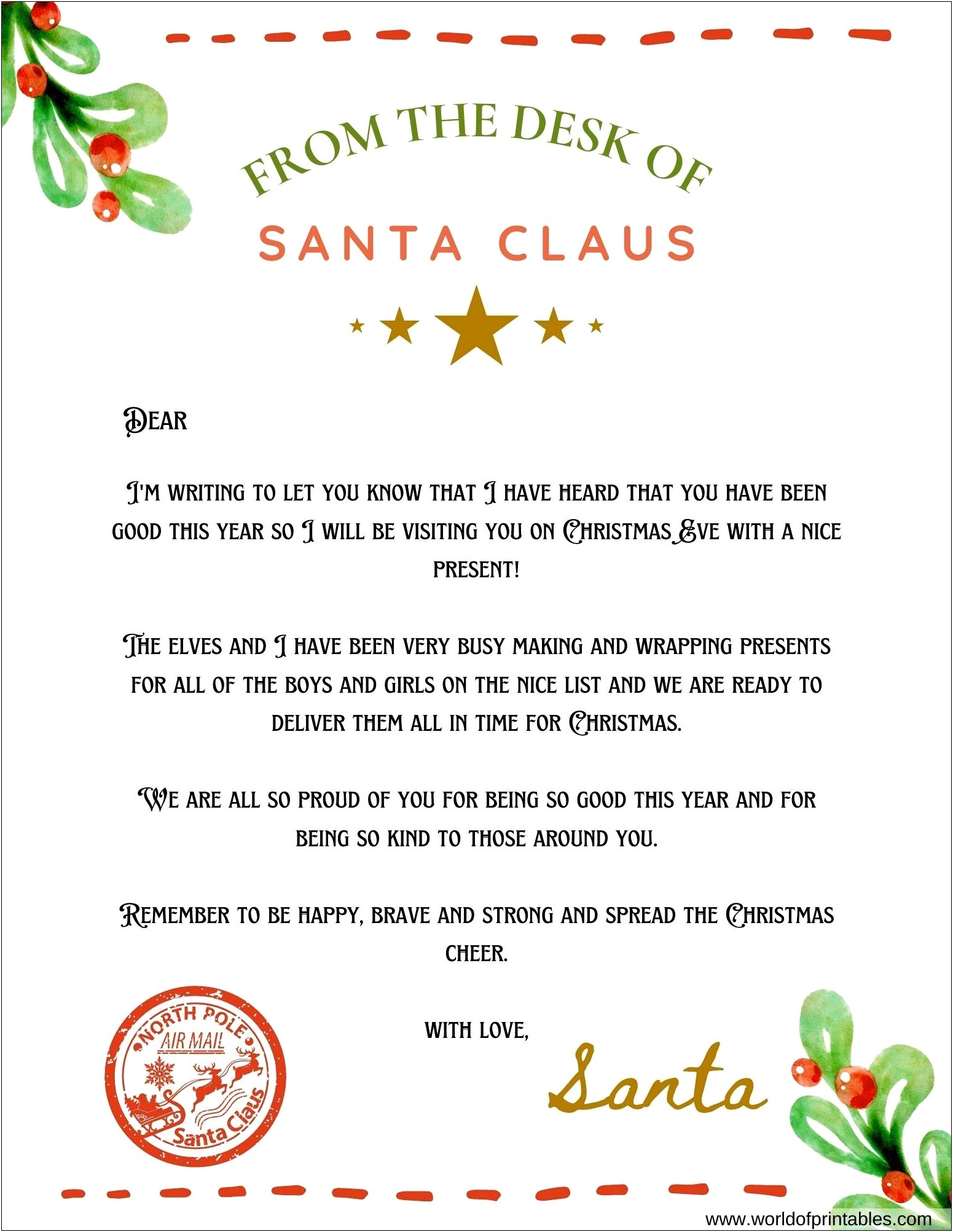 Free Letter Templates From Santa Claus