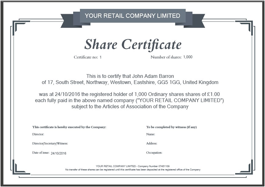Free Limited Company Share Certificate Template