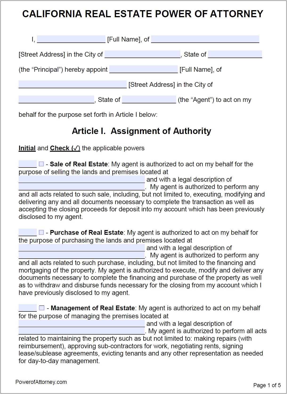 Free Limited Power Of Attorney Word Template California
