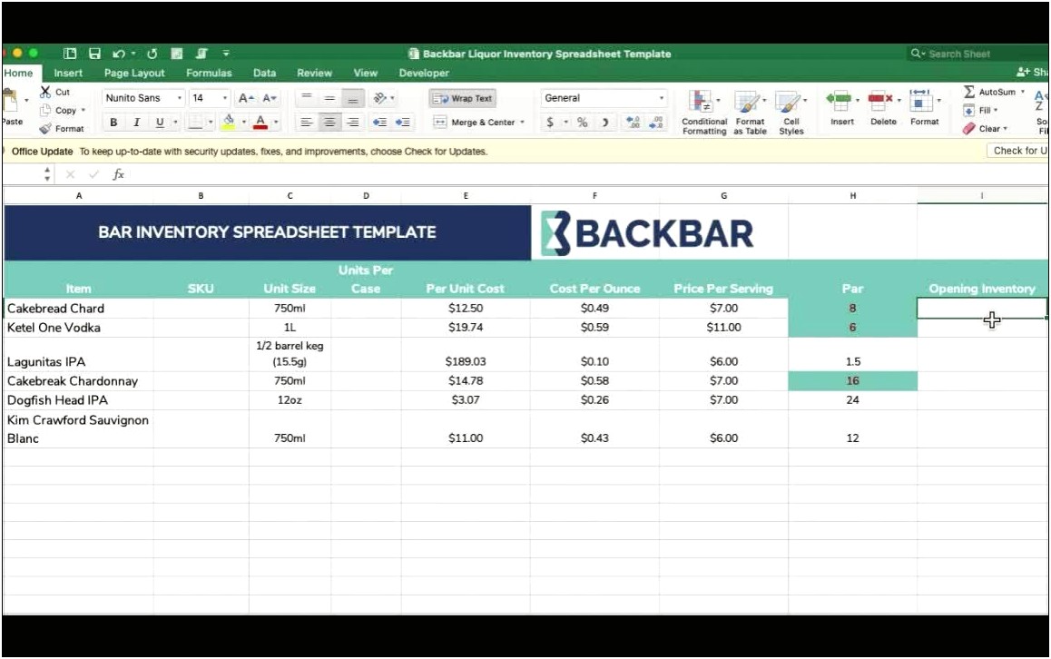Free Liquor Inventory Spreadsheet Template Excel