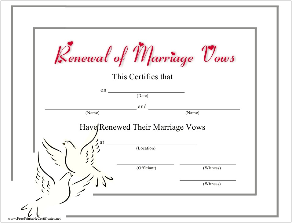 Free Marriage Vow Renewal Certificate Template