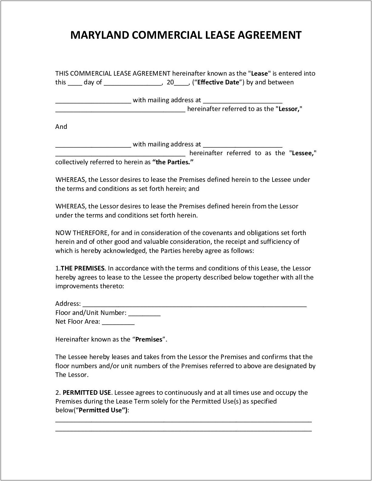 Free Maryland Residential Lease Agreement Template