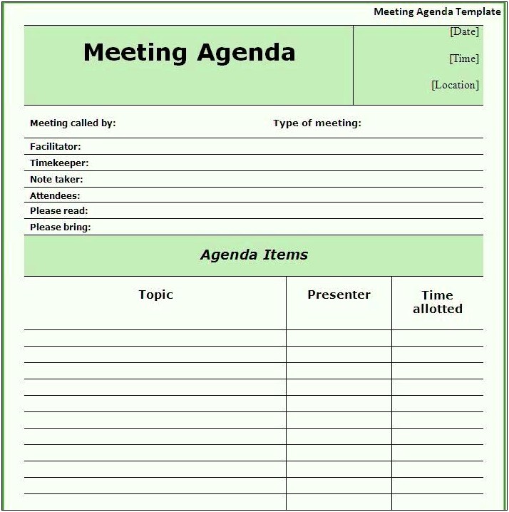 Free Meeting Agenda Template Word 2010