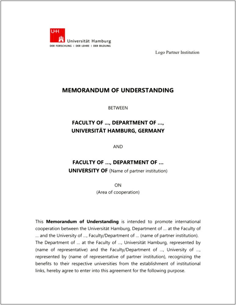 Free Memorandum Of Understanding Template For Word