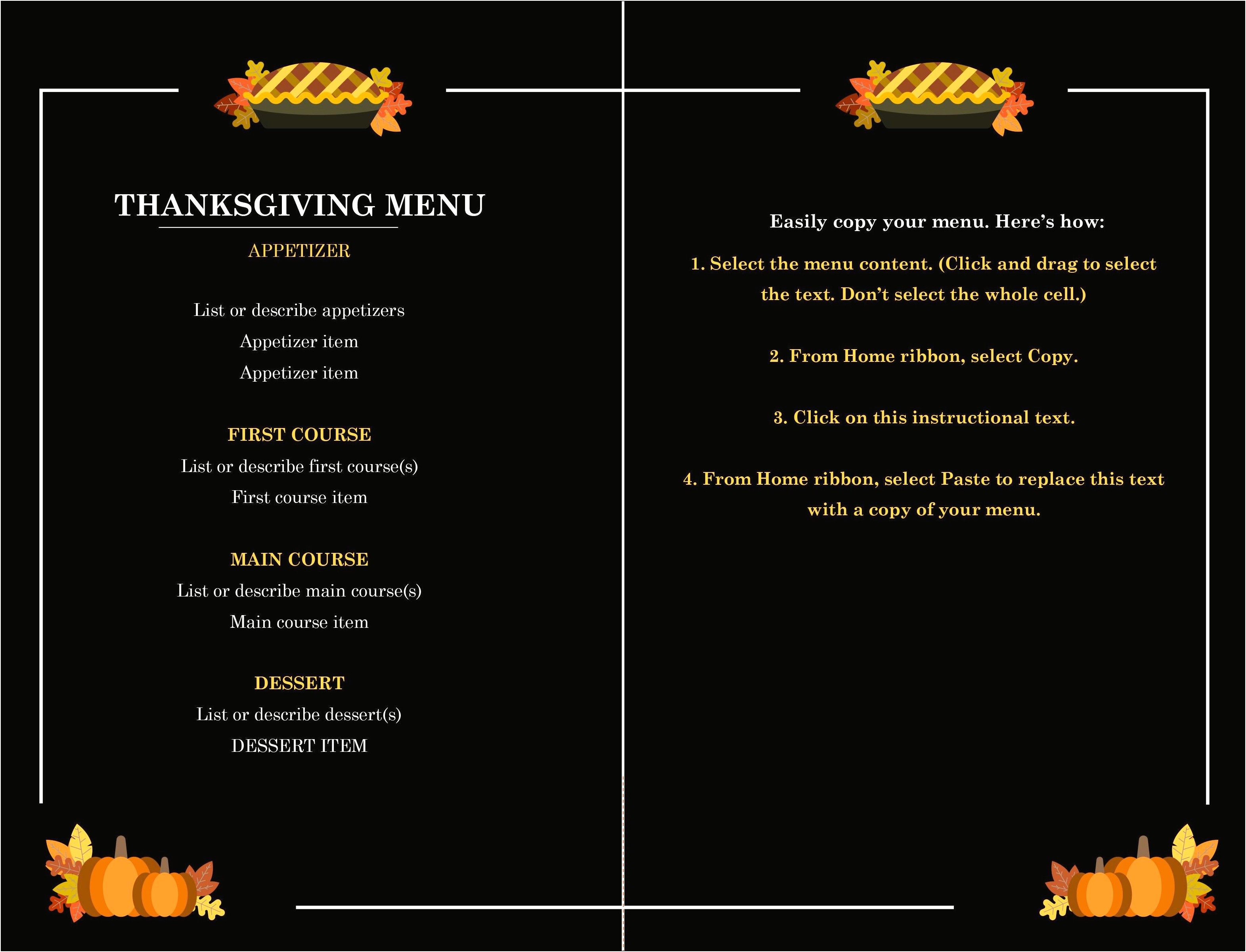 Free Menu Templates Download Front And Back