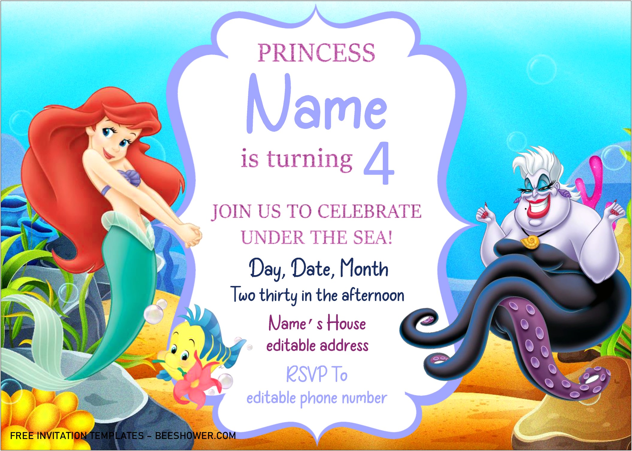 Free Mermaid Baby Shower Template Invitations