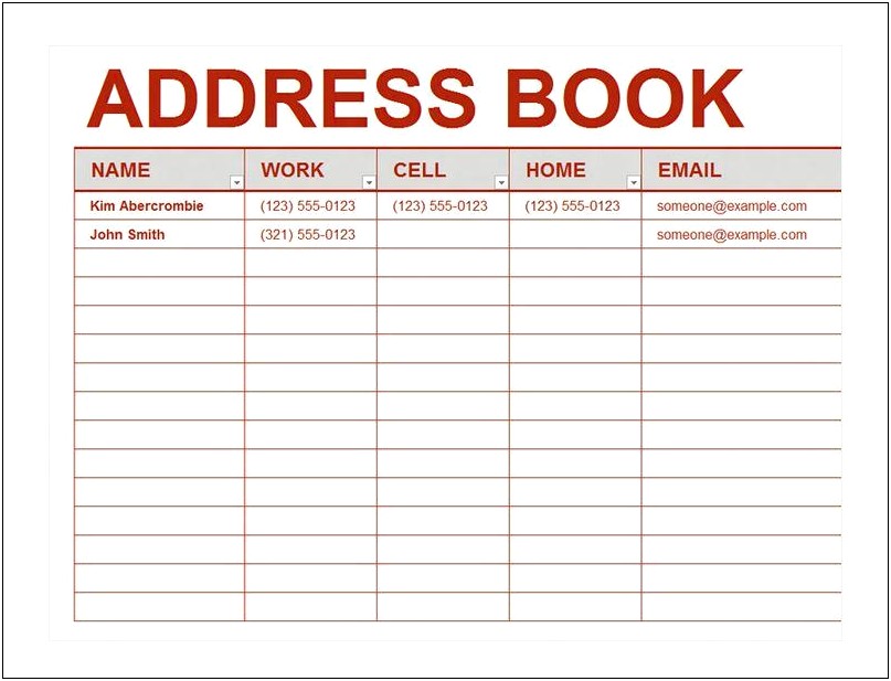 Free Microsoft Excel Address Book Template