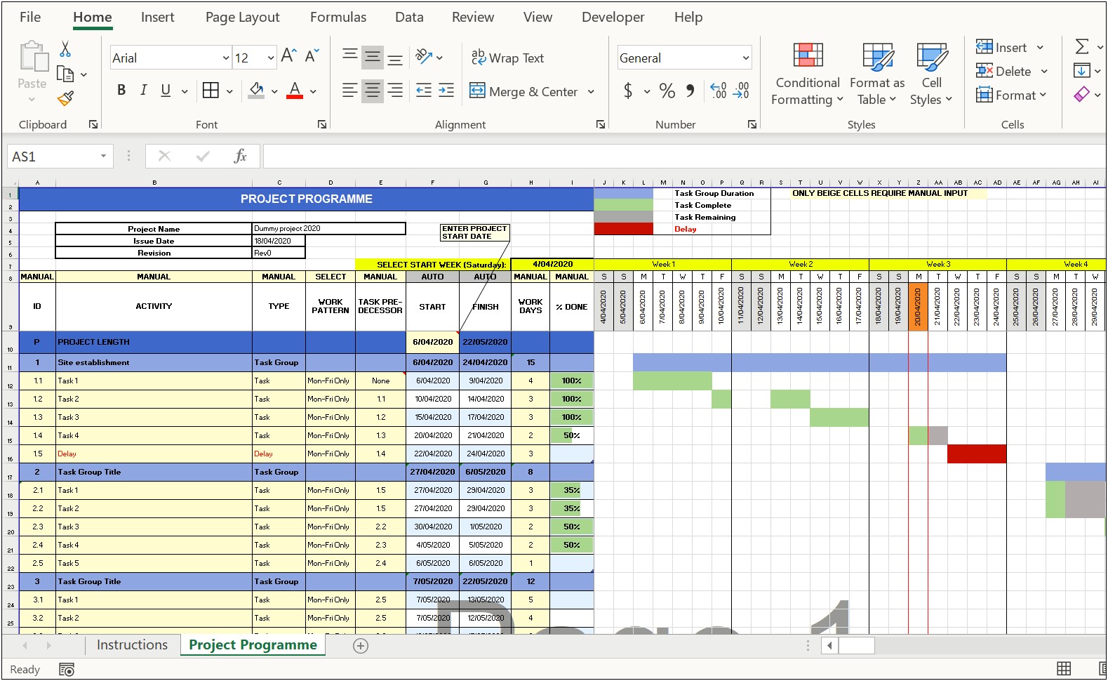 Free Microsoft Excel Construction Schedule Template