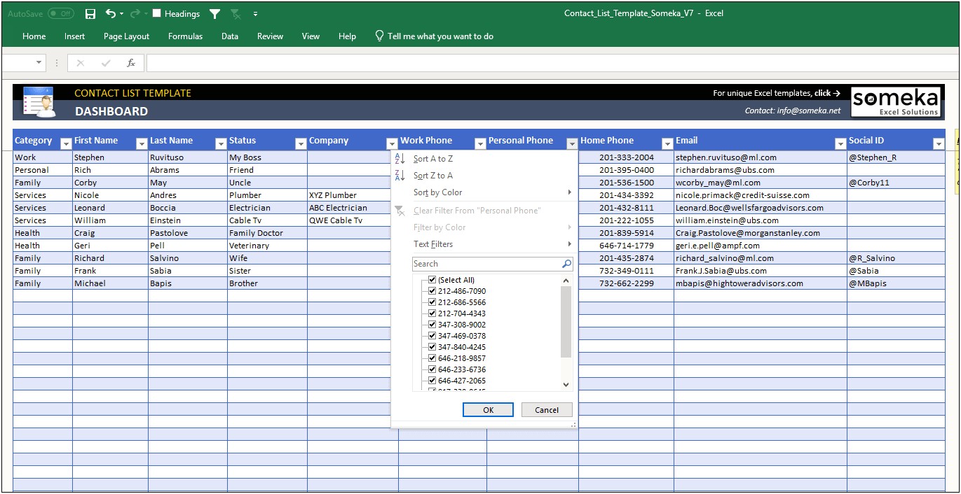 Free Microsoft Excel Contact List Template