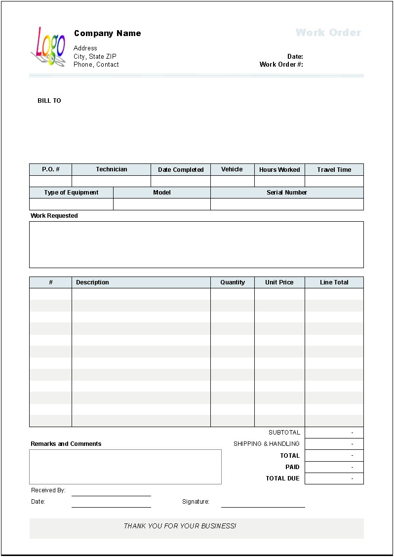 Free Microsoft Excel Order Form Template