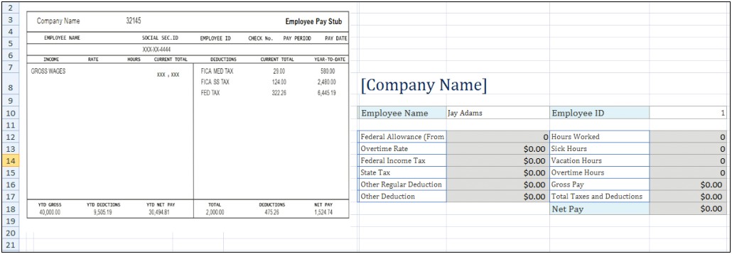 Free Microsoft Excel Pay Stub Template