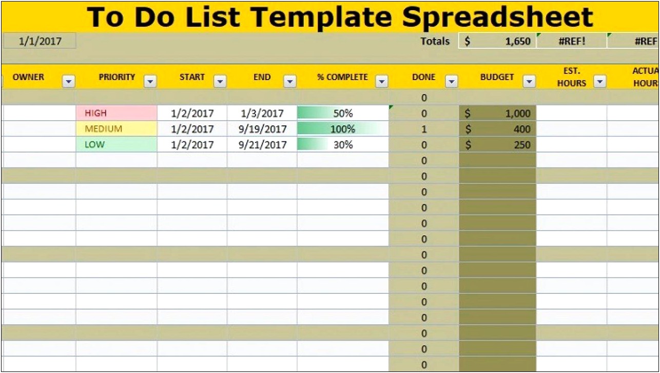 Free Microsoft Excel Template To Do List