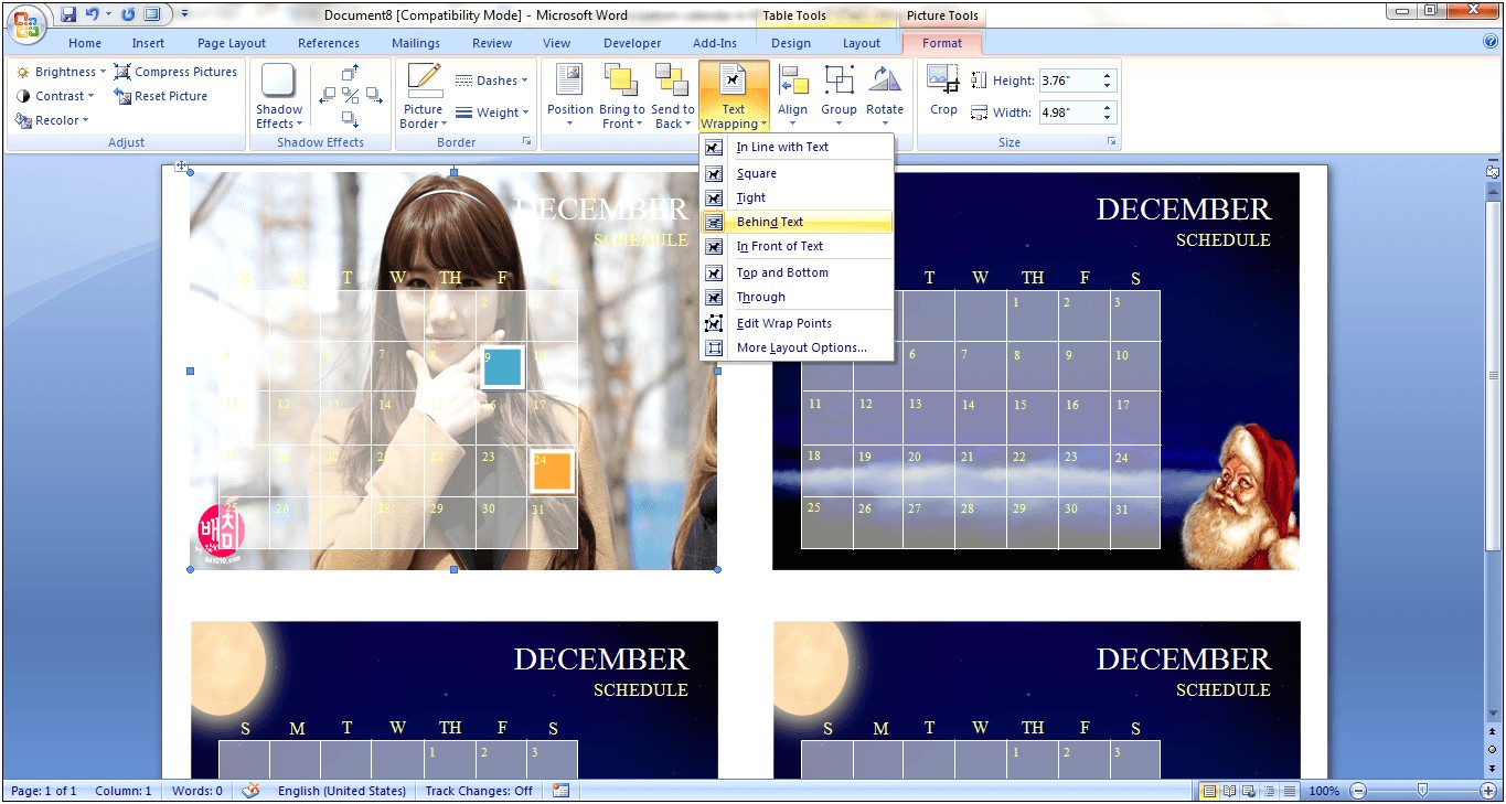 Free Microsoft Word 2007 Calendar Template