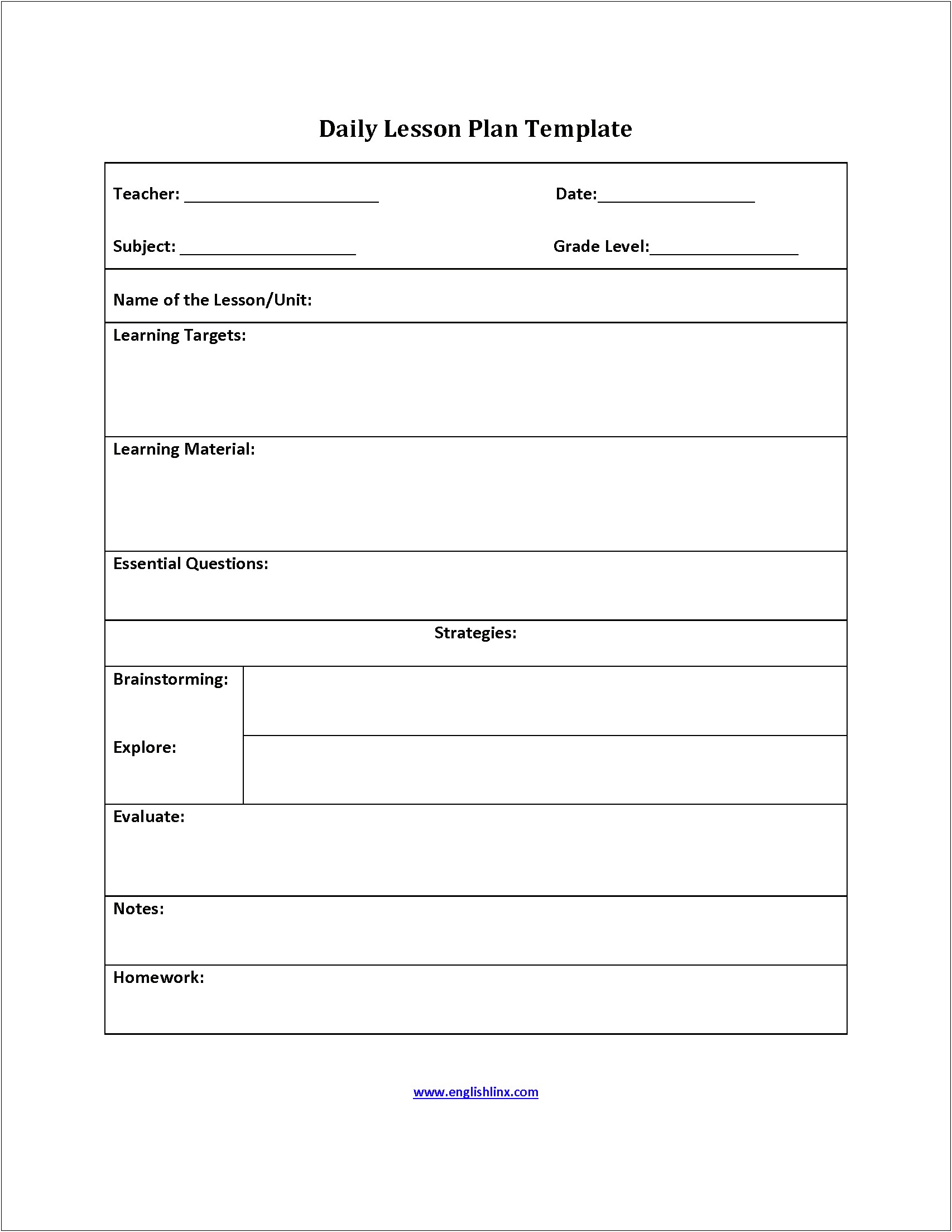 Free Middle School Lesson Plan Template