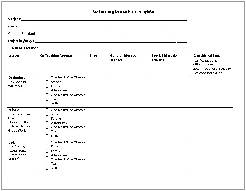 Free Middle School Lesson Plans Templates