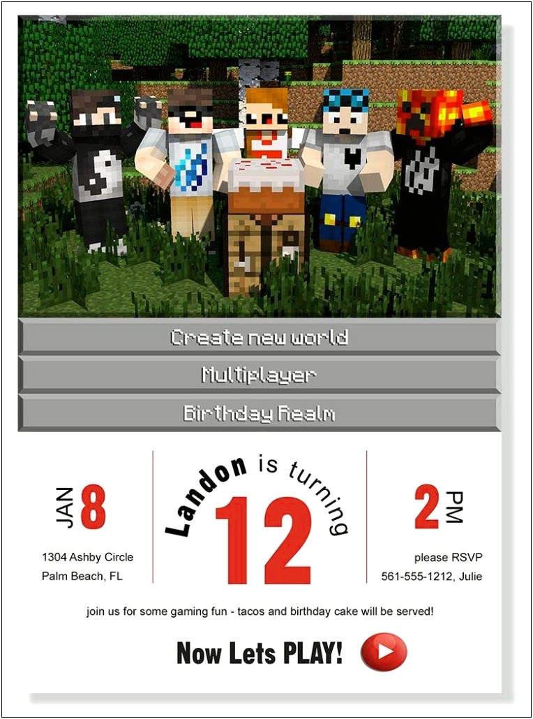 Free Minecraft Birthday Party Invitations Templates
