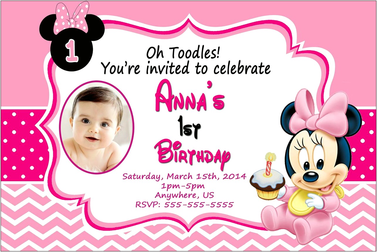 Free Minnie Mouse 1st Birthday Invitation Template