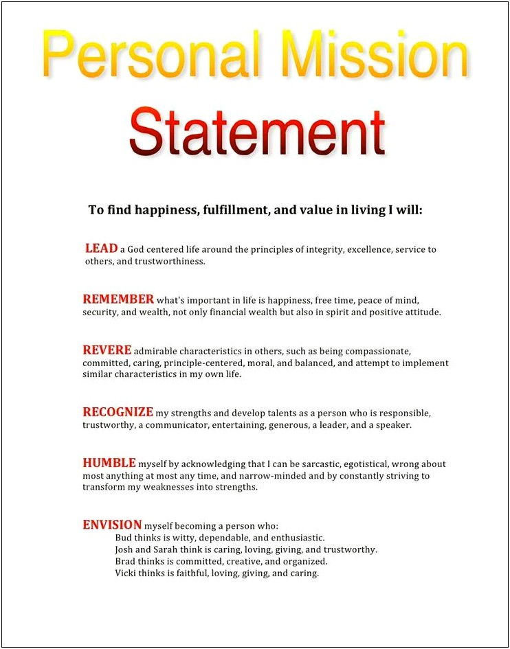 Free Mission Statement Templates For Students