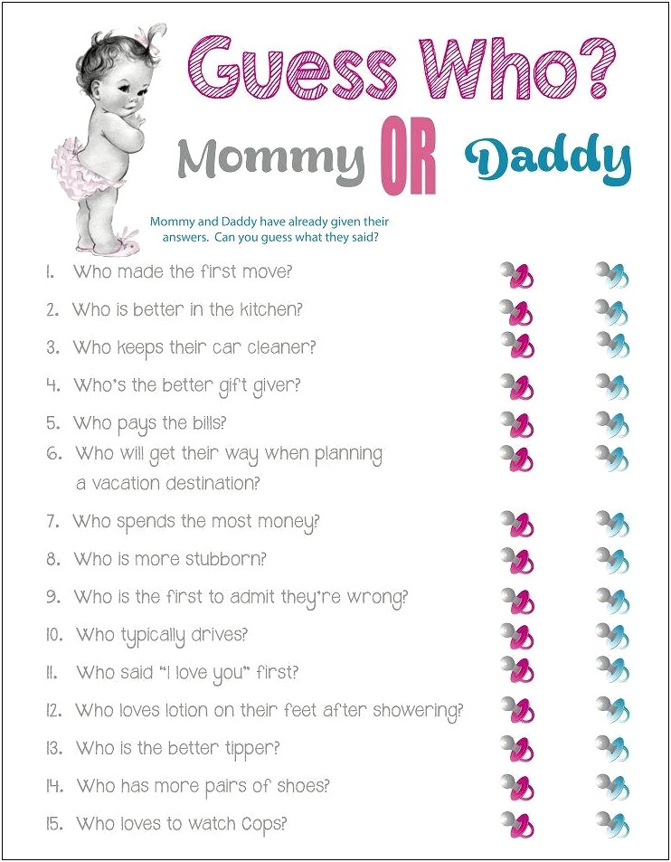 Free Mommy Or Daddy Baby Shower Game Template