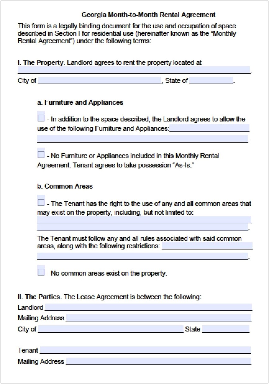 Free Month To Month Rental Agreement Georgia Template