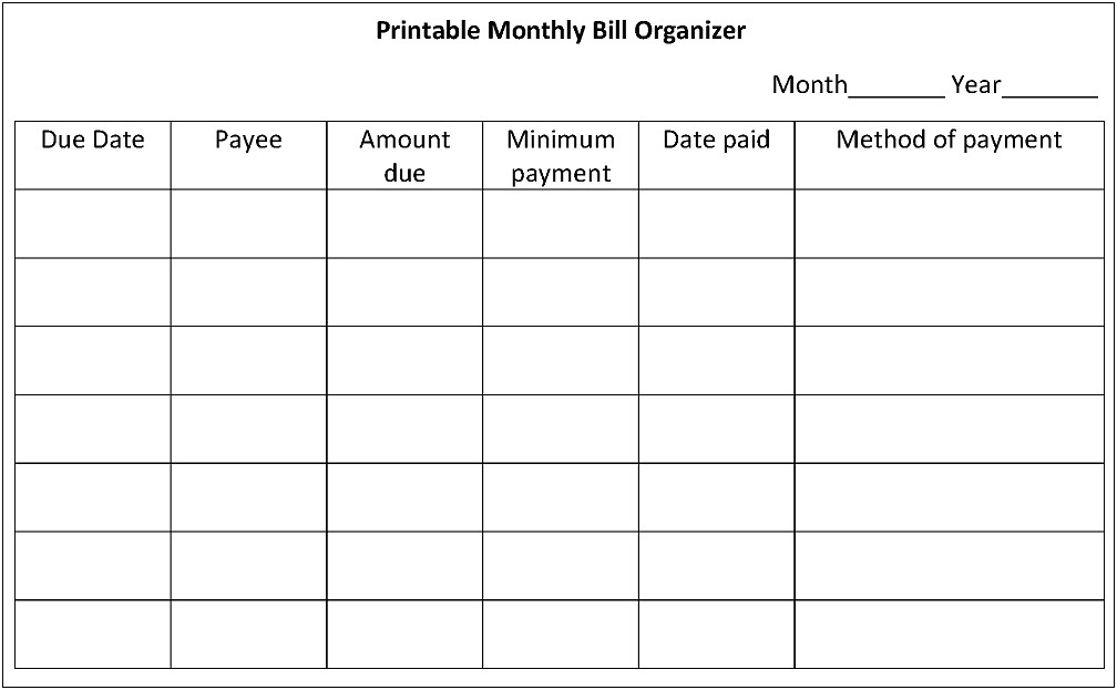 Free Monthly Bill Payment Schedule Template
