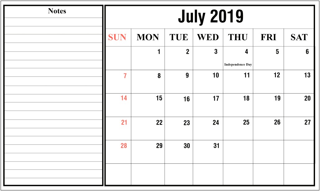 Free Monthly Calendar 2019 Printable Template