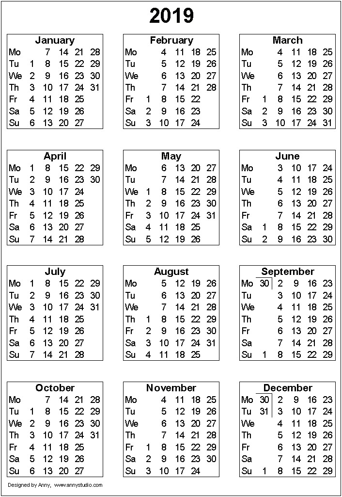Free Monthly Calendar Template 2018 Uk