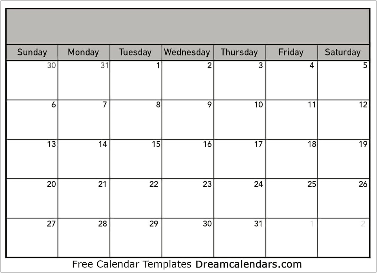 Free Monthly Calendar Template 2018 Word