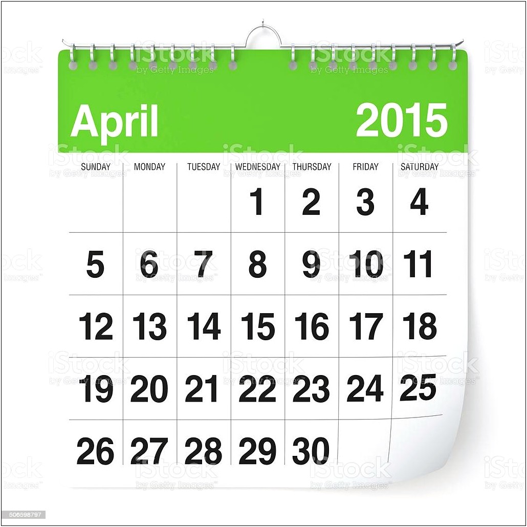 Free Monthly Calendar Template April 2015