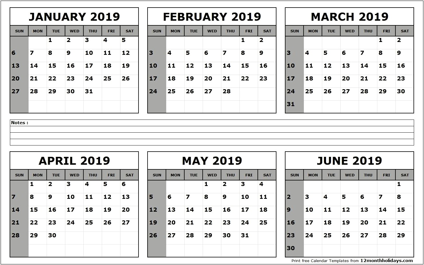 Free Monthly Calendar Template June 2019