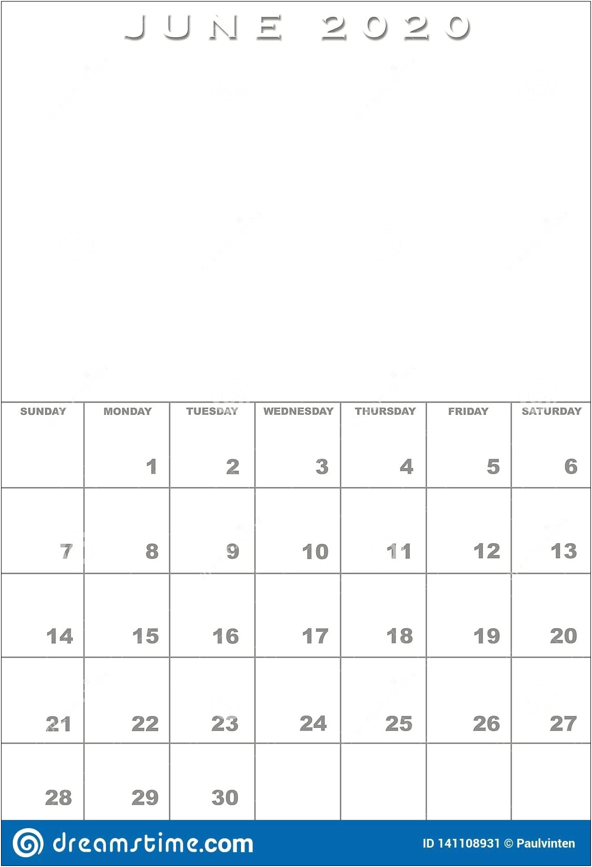 Free Monthly Calendar Template June 2020