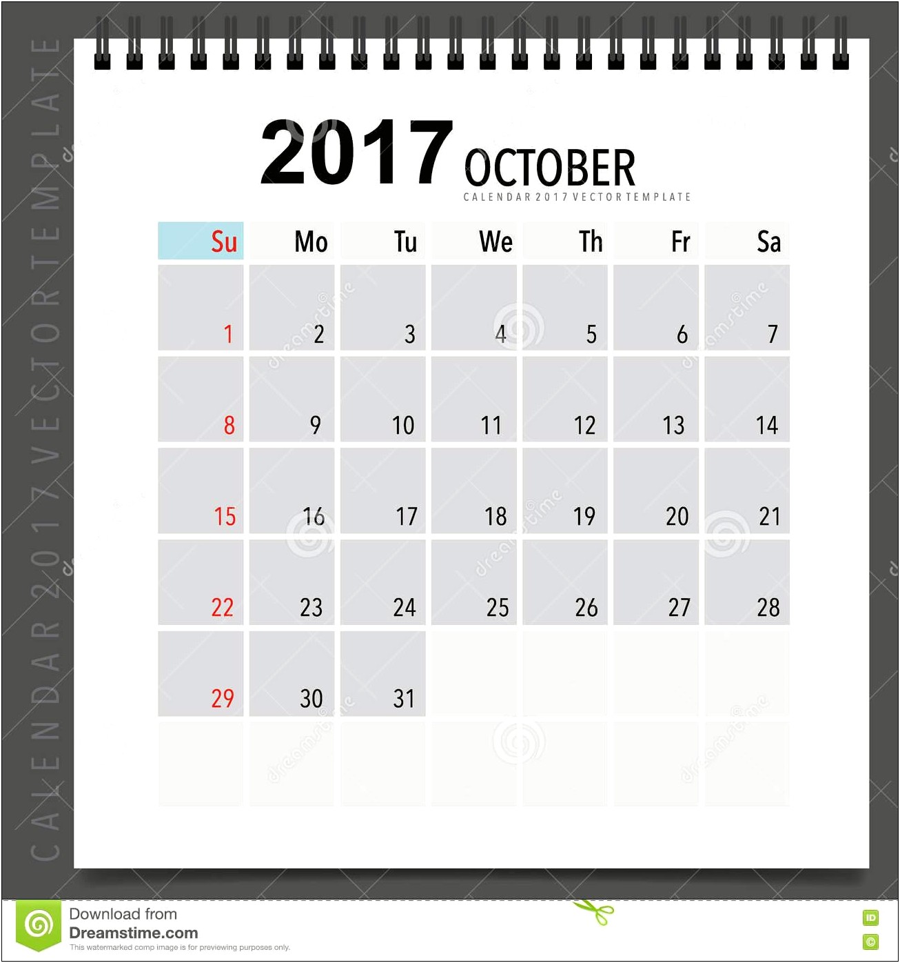 Free Monthly Calendar Template October 2017