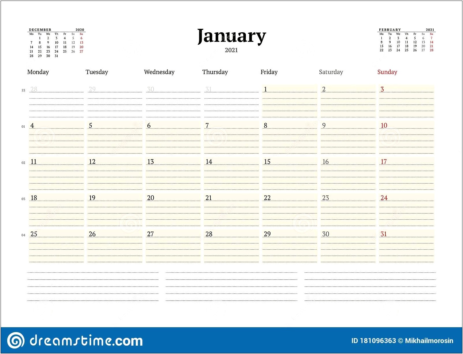 Free Monthly Calendar Template With Notes