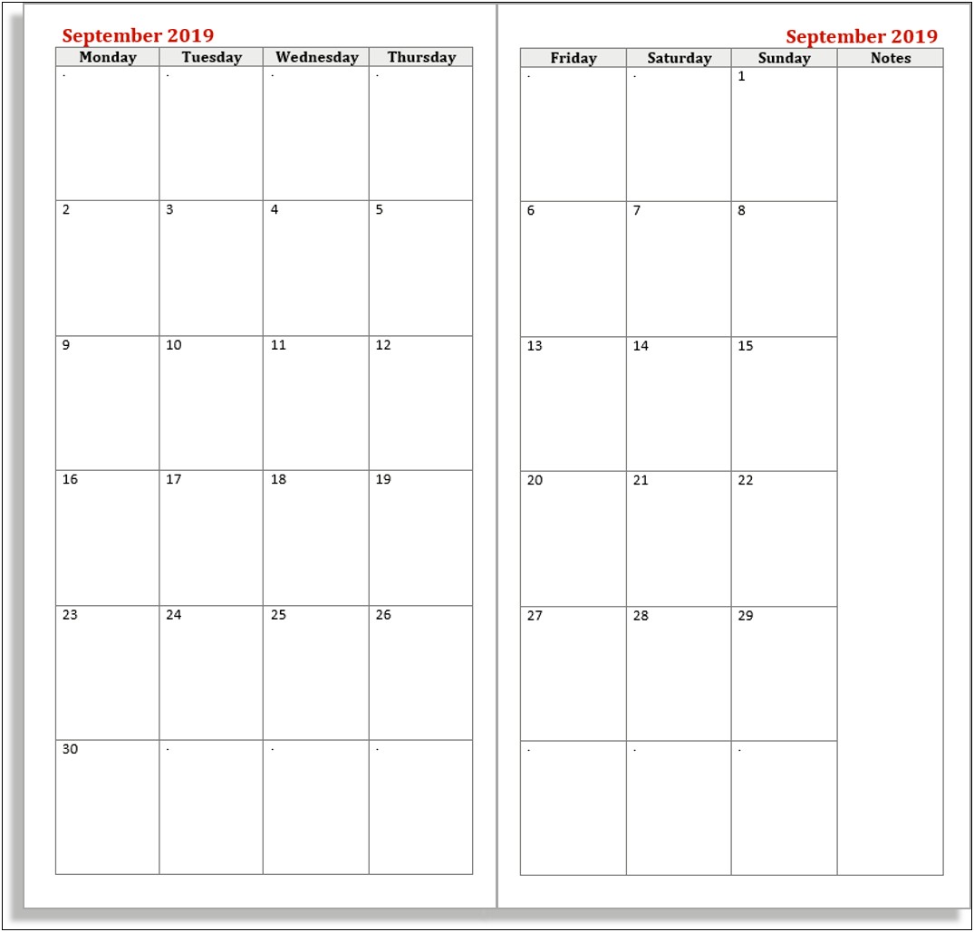 Free Monthly Calendar Templates August September 2019
