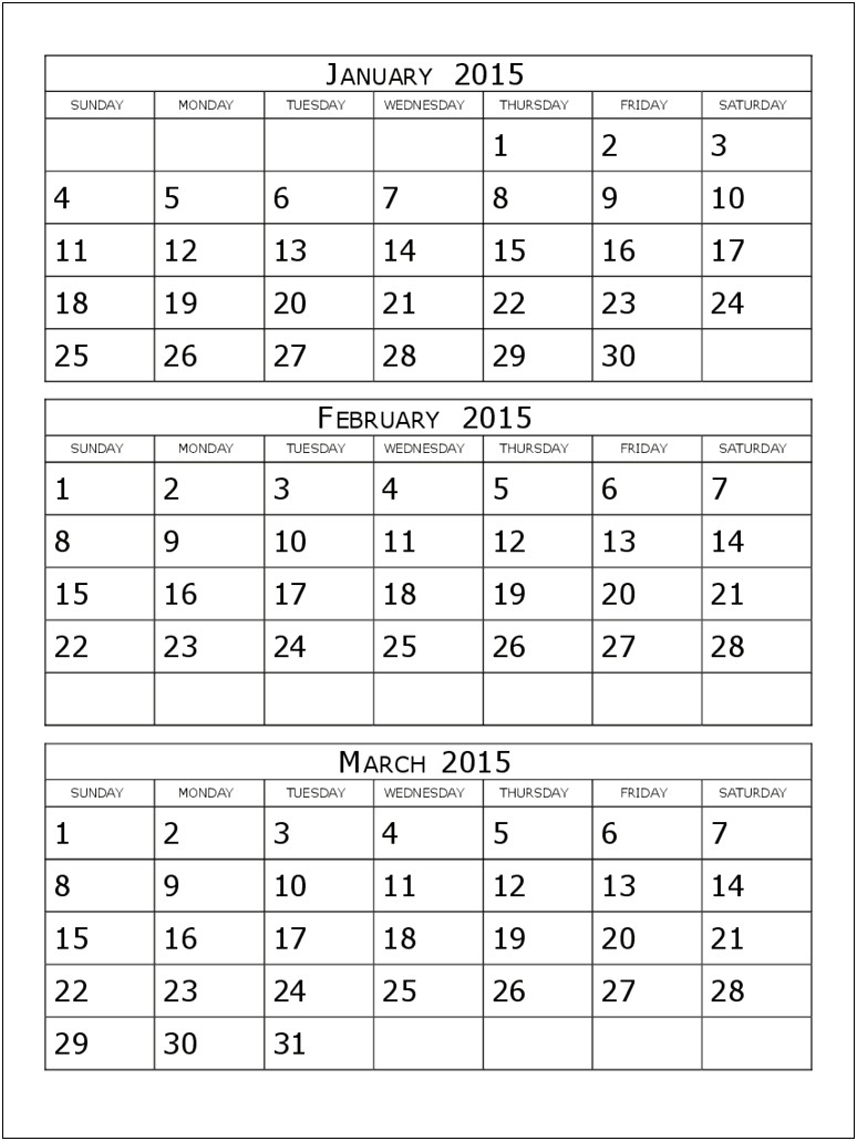 Free Monthly Calendar Templates For 2015