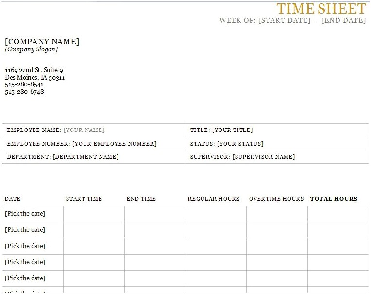Free Monthly Employee Time Sheet Template