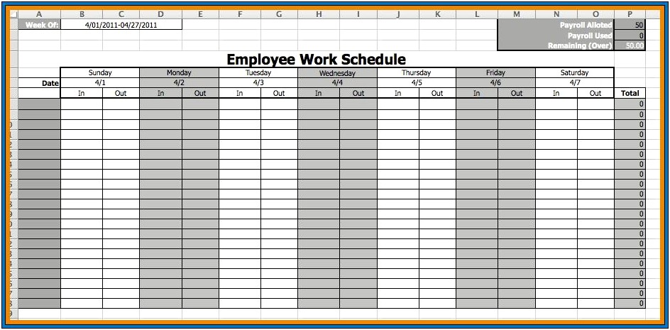 Free Monthly Employee Work Schedule Template