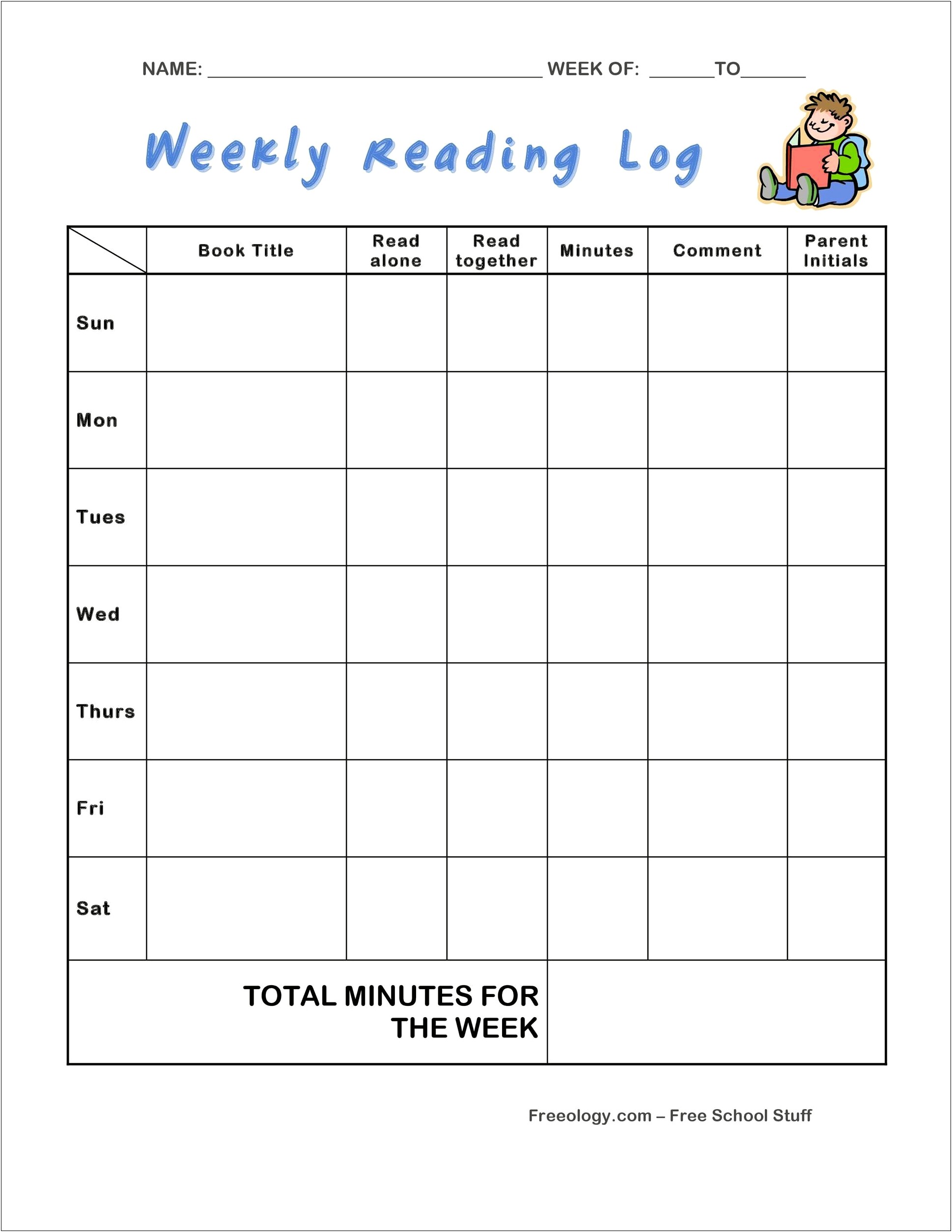Free Monthly Reading Log Template Preschool