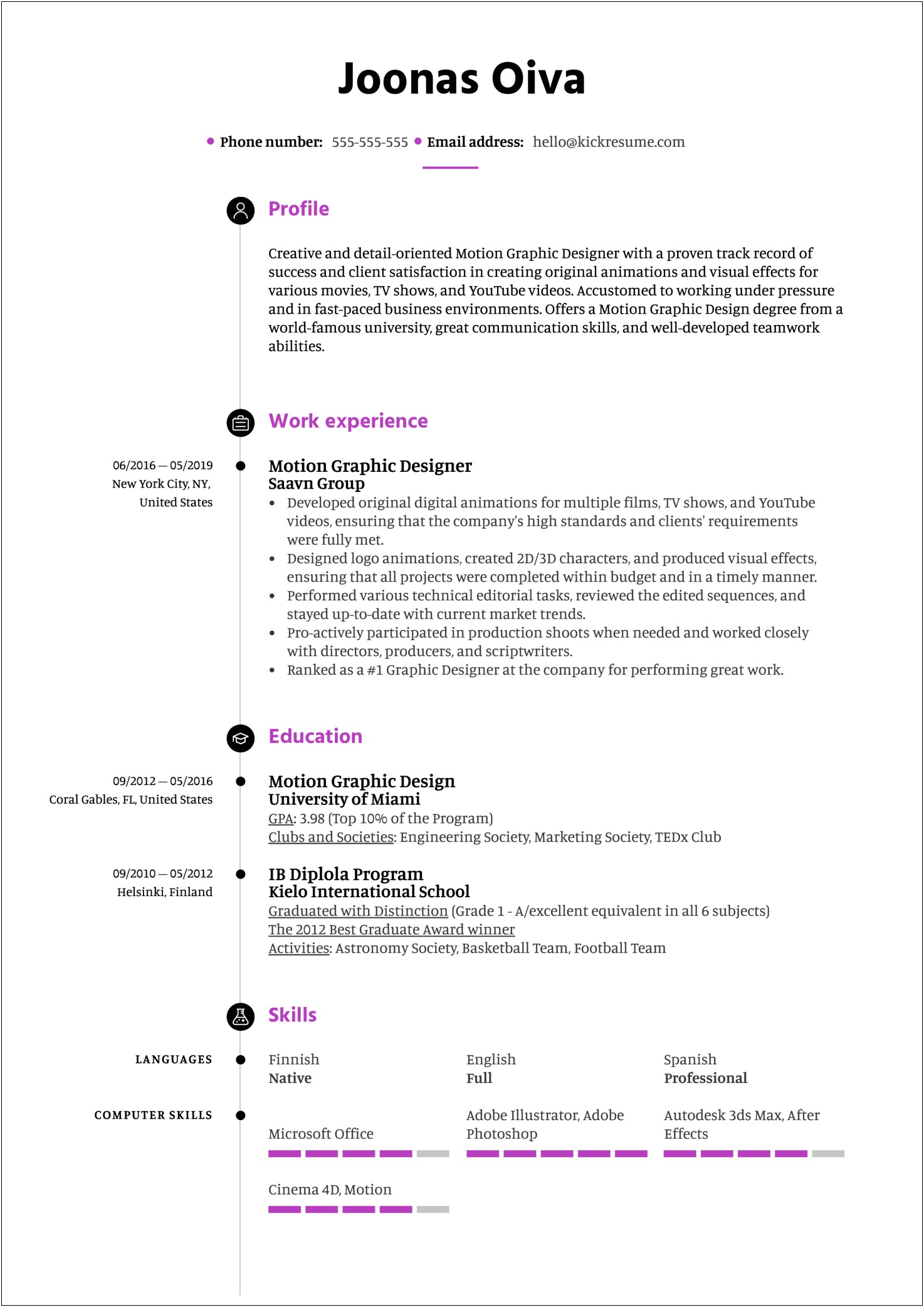 Free Motion Graphic Animated Cv Template