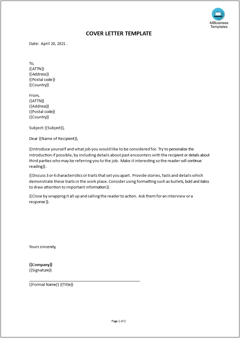 Free Ms Word Cover Letter Template