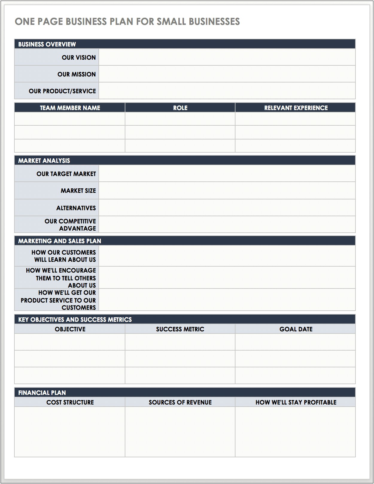 Free Ms Word One Page Business Plan Template