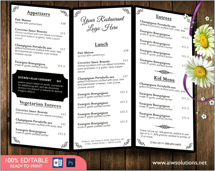 Free Ms Word Trifold Menu Template