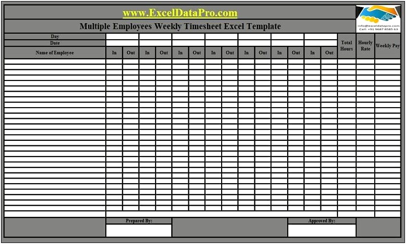 Free Multiple Employee Weekly Timesheet Excell Template