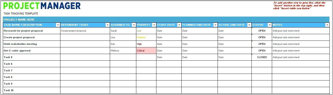Free Multiple Project Tracking Template Excel Pivot